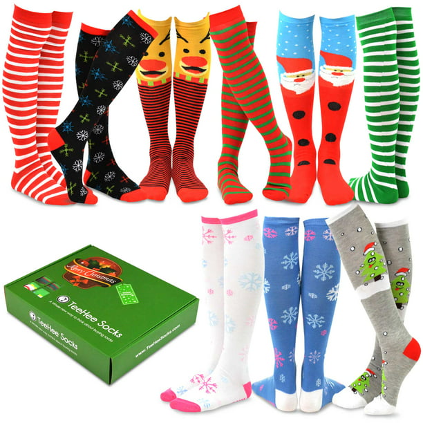 Best For Flight Travel 2 Pairs Womens Knee High Socks Santas Send Gifts Long Socks For Women 